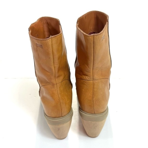 Camper 70s Retro Chunky Wood Heel Ankle Boot in Honey Tan Size 9 - Picture 9 of 11